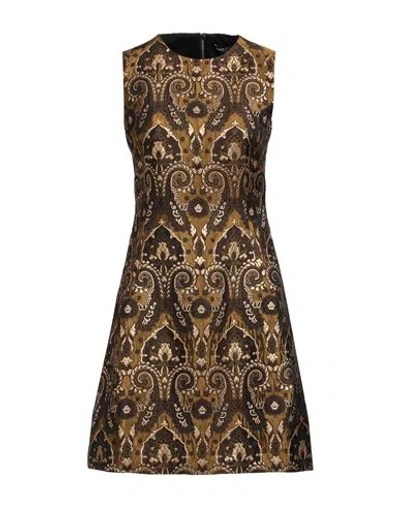 Dolce & Gabbana Woman Mini Dress Bronze Size 4 Acetate, Acrylic, Polyester, Metallic Polyester In Yellow