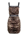 Dolce & Gabbana Woman Mini Dress Camel Size 8 Silk, Elastane In Multi