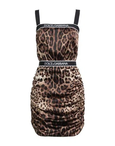 Dolce & Gabbana Woman Mini Dress Camel Size 8 Silk, Elastane In Sand
