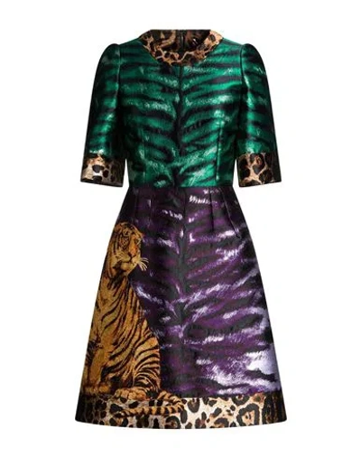 Dolce & Gabbana Woman Mini Dress Green Size 2 Polyester, Metallic Polyester, Viscose, Glass, Crystal In Multi