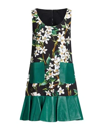Dolce & Gabbana Woman Mini Dress Green Size 6 Cotton, Lambskin