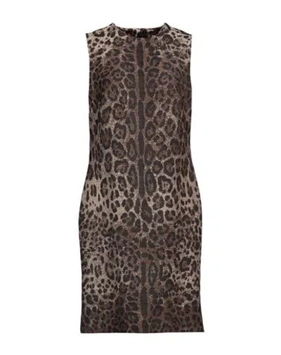Dolce & Gabbana Woman Mini Dress Khaki Size 16 Virgin Wool, Polyamide In Brown