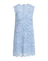 Dolce & Gabbana Light Blue Sleeveless A Line Dress In Floral Dg Lace Woman