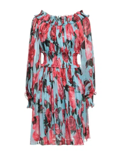 Dolce & Gabbana Woman Mini Dress Sky Blue Size 2 Silk In Multi