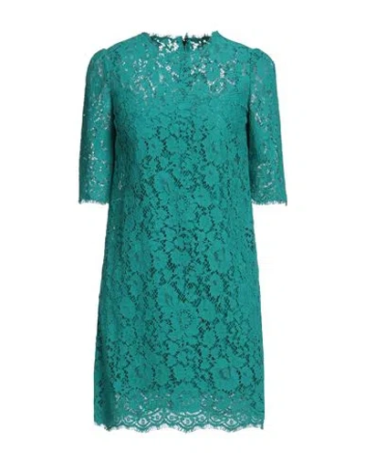 Dolce & Gabbana Woman Mini Dress Turquoise Size 2 Cotton, Viscose, Polyamide In Blue