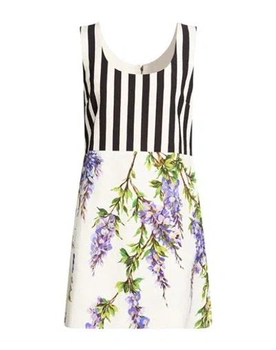Dolce & Gabbana Woman Mini Dress White Size 10 Cotton, Elastane In Multi