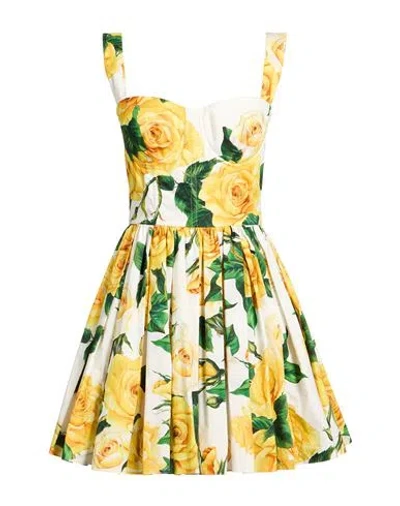 Dolce & Gabbana Woman Mini Dress Yellow Size 8 Cotton In Black