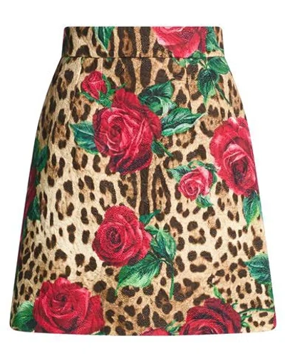 Dolce & Gabbana Woman Mini Skirt Beige Size 2 Cotton, Silk, Viscose In Multi