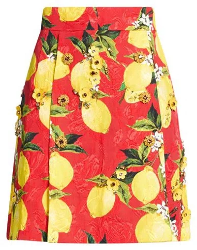 Dolce & Gabbana Woman Mini Skirt Red Size 2 Cotton, Silk, Viscose, Lambskin, Crystal