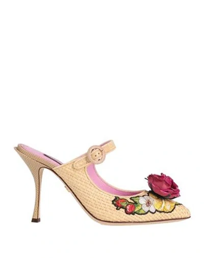 Dolce & Gabbana Woman Mules & Clogs Beige Size 7.5 Viscose, Calfskin, Cotton, Textile Fibers, Goat S