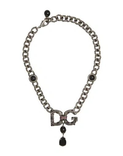 Dolce & Gabbana Woman Necklace Silver Size - Brass, Natural Resin, Glass In Metallic