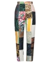 Dolce & Gabbana Multicolor Patchwork Jacquard High Waist Pants In Green