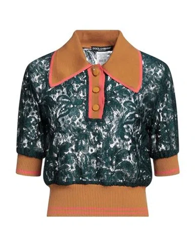 Dolce & Gabbana Woman Polo Shirt Emerald Green Size 8 Cotton, Viscose, Polyamide, Silk, Elastane