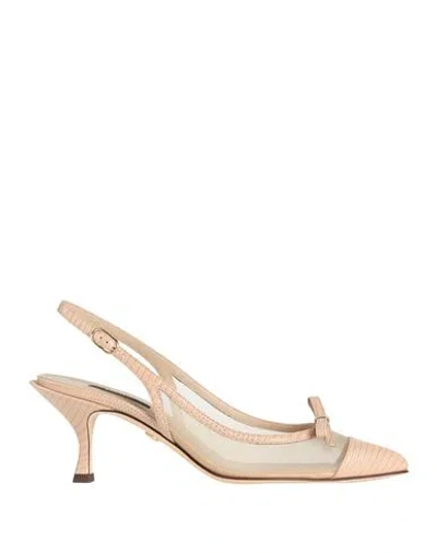 Dolce & Gabbana Woman Pumps Beige Size 5 Calfskin, Polyamide, Textile Fibers