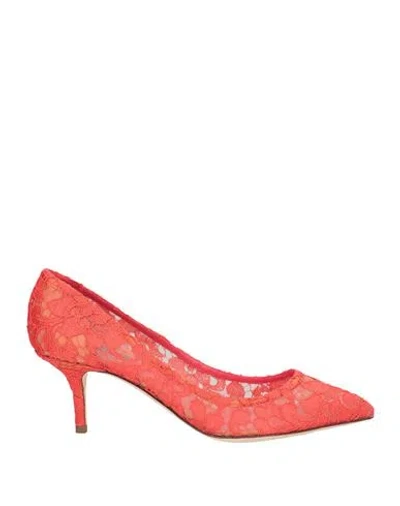 Dolce & Gabbana Woman Pumps Coral Size 4 Viscose, Cotton, Polyamide, Silk In Red
