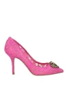 Dolce & Gabbana Woman Pumps Fuchsia Size 5 Viscose, Cotton, Polyamide, Silk In Pink