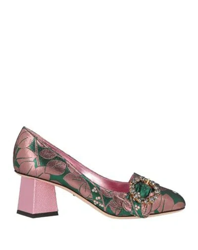 Dolce & Gabbana Woman Pumps Green Size 6.5 Polyester, Calfskin In Multi