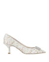 Dolce & Gabbana White Floral Lace Dg Crystal Pumps Shoes In Grey