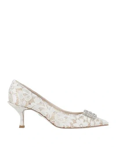 Dolce & Gabbana White Floral Lace Dg Crystal Pumps Shoes In Grey
