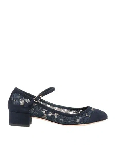 Dolce & Gabbana Woman Pumps Midnight Blue Size 5 Leather, Textile Fibers