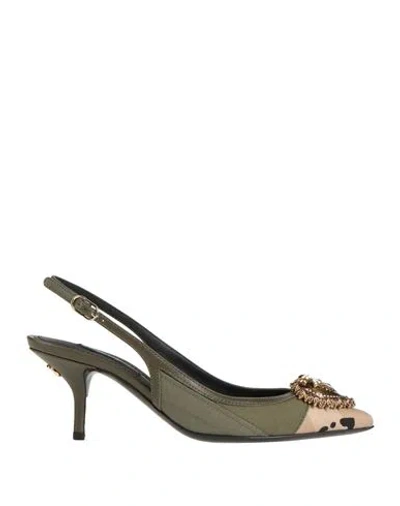 Dolce & Gabbana Woman Pumps Military Green Size 5.5 Calfskin, Cotton