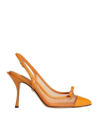 Dolce & Gabbana Woman Pumps Orange Size 7.5 Calfskin, Polyamide