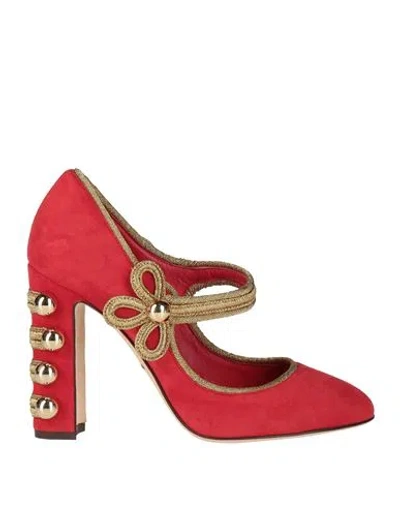 Dolce & Gabbana Woman Pumps Red Size 7 Leather, Textile Fibers