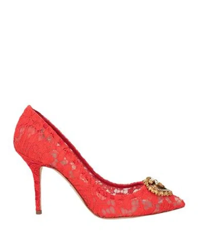 Dolce & Gabbana Woman Pumps Red Size 9 Viscose, Cotton, Polyamide, Silk