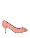 Dolce & Gabbana Woman Pumps Salmon Pink Size 5.5 Viscose, Cotton, Silk, Polyamide