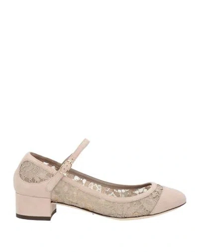 Dolce & Gabbana Woman Pumps Sand Size 6.5 Soft Leather, Textile Fibers In Beige