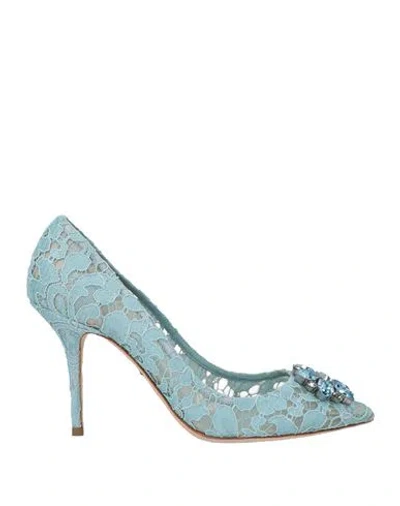 Dolce & Gabbana Woman Pumps Sky Blue Size 6.5 Viscose, Cotton, Polyamide, Silk