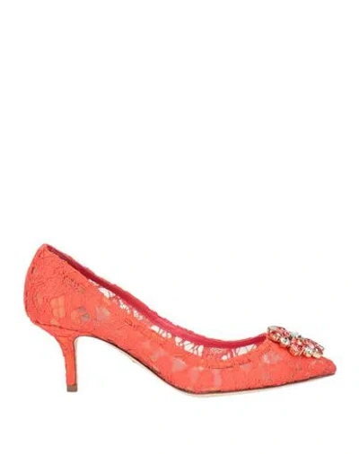 Dolce & Gabbana Woman Pumps Tomato Red Size 6.5 Viscose, Cotton, Silk, Polyamide