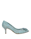 Dolce & Gabbana Woman Pumps Turquoise Size 8 Textile Fibers In Animal Print