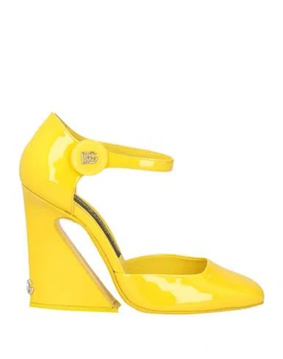 Dolce & Gabbana Woman Pumps Yellow Size 8.5 Calfskin