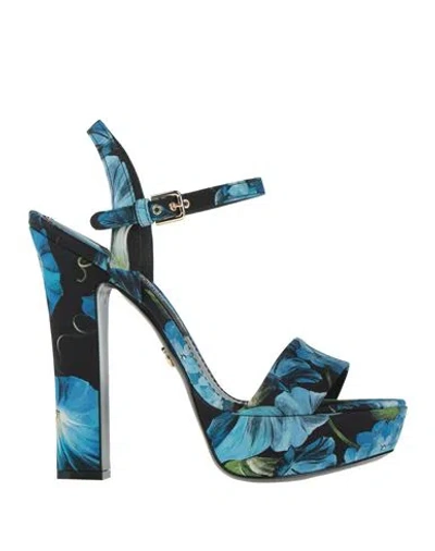 DOLCE & GABBANA DOLCE & GABBANA WOMAN SANDALS AZURE SIZE 7.5 SILK, ELASTANE