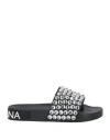Dolce & Gabbana Crystal-embellished Leather Slides In Black