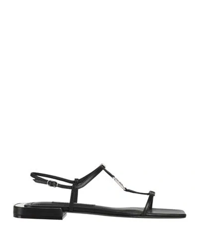 Dolce & Gabbana Black Leather Dg Logo Flats Sandals Shoes