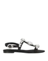 Dolce & Gabbana Women Black Sandals With Embroidered Stones Decorations In Satin Woman In Black
