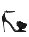 Dolce & Gabbana Satin Sandals With Floreal Application In Black