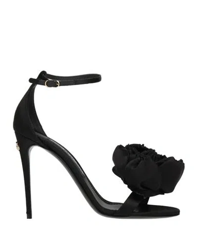 DOLCE & GABBANA DOLCE & GABBANA WOMAN SANDALS BLACK SIZE 7.5 CALFSKIN, SILK, GOAT SKIN