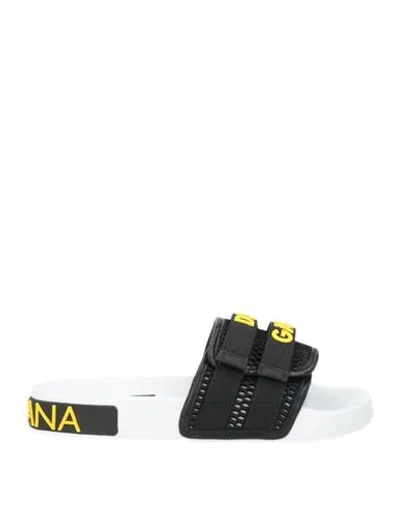Dolce & Gabbana White Black Logo Beachwear Flats Sandals Shoes