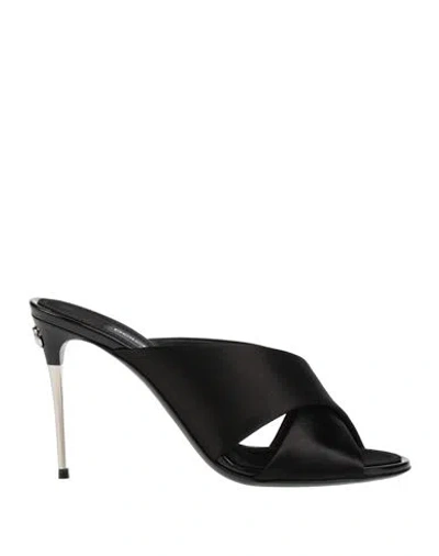 DOLCE & GABBANA DOLCE & GABBANA WOMAN SANDALS BLACK SIZE 7.5 VISCOSE, CALFSKIN, SILK