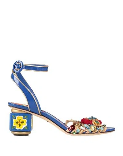 Dolce & Gabbana Woman Sandals Blue Size 5 Viscose, Calfskin, Lambskin