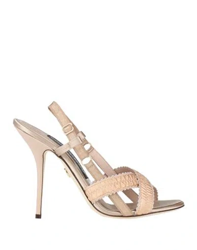 DOLCE & GABBANA DOLCE & GABBANA WOMAN SANDALS BLUSH SIZE 7.5 SILK, POLYAMIDE, ELASTANE, CALFSKIN, ZAMAK