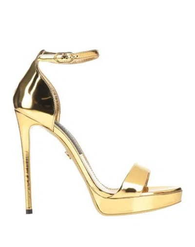 Dolce & Gabbana Woman Sandals Gold Size 8.5 Polyurethane, Polyester