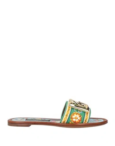 Dolce & Gabbana Woman Sandals Green Size 8.5 Textile Fibers In Yellow
