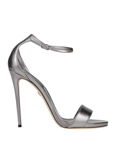 Dolce & Gabbana Woman Sandals Lead Size 10.5 Lambskin In Grey