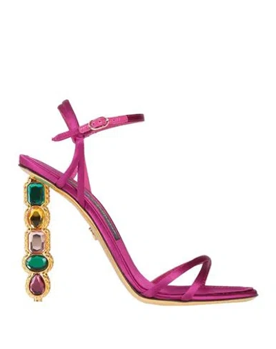 Dolce & Gabbana Woman Sandals Magenta Size 7.5 Textile Fibers In Pink