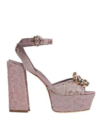 Dolce & Gabbana Woman Sandals Pastel Pink Size 9.5 Viscose, Cotton, Silk, Polyamide