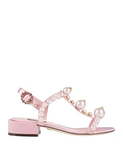 Dolce & Gabbana Woman Sandals Pink Size 5.5 Viscose, Silk